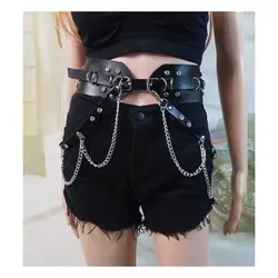 Новый готический панк кожаный ремень для женщин Рок Хип Хоп с кольцом цепь горный хрусталь Регулируемые поясные ремни классный роскошный