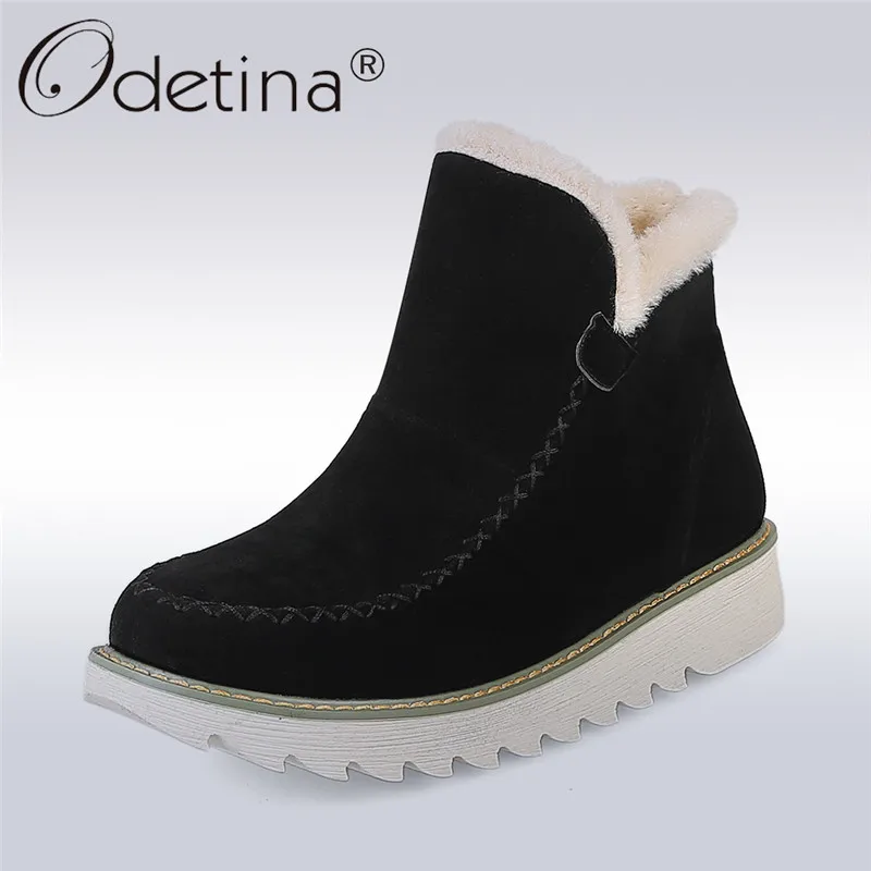 Odetina/Новинка 2019 года Модные женские зимние ботинки на платформе ботильоны без