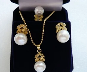 

12672 Jewelry Fashion Silver Plated White Shell Pearl Earrings Necklace Ring sets