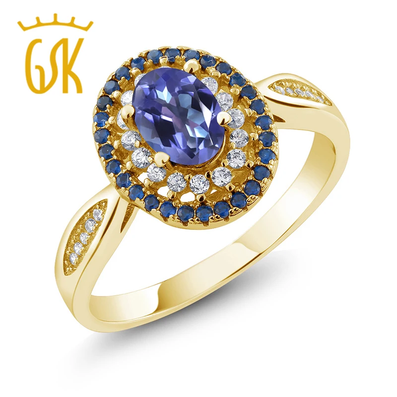 GemStoneKing цельное 925 желтое Позолоченное серебряное кольцо 1 55 Ct фиолетовый танзанит