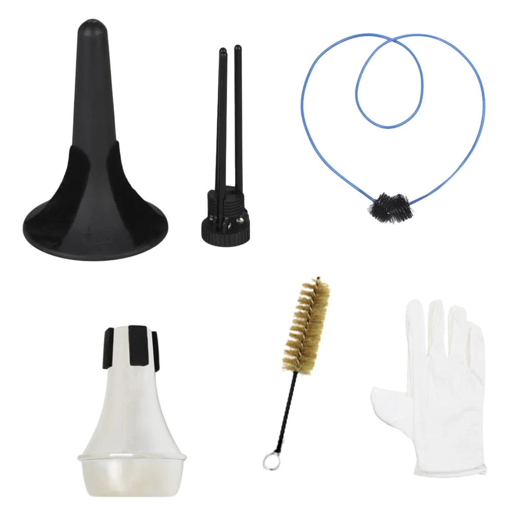 6 In 1 Trumpet Maintenance Cleaning Tool Kit Trumpet Stand 2pcs Brushes +Mute+Gloves Set