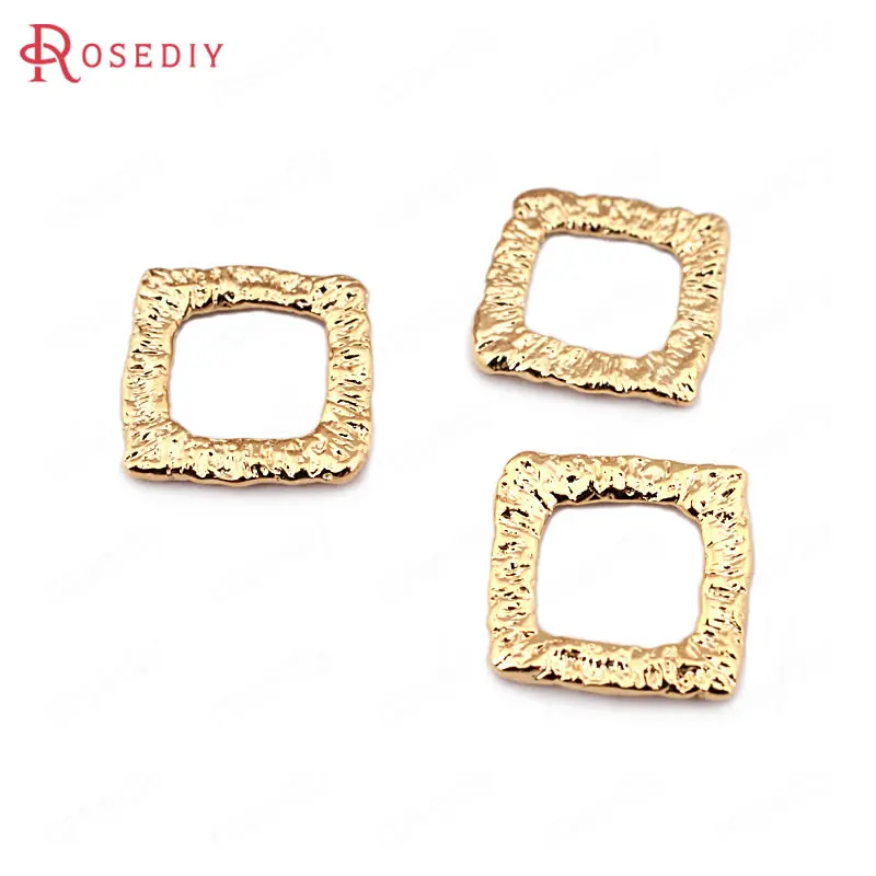 

(33510)10PCS 14*14MM 24K Gold Color Brass Embossed Square Rings Charms Pendants High Quality Diy Jewelry Findings Accessories