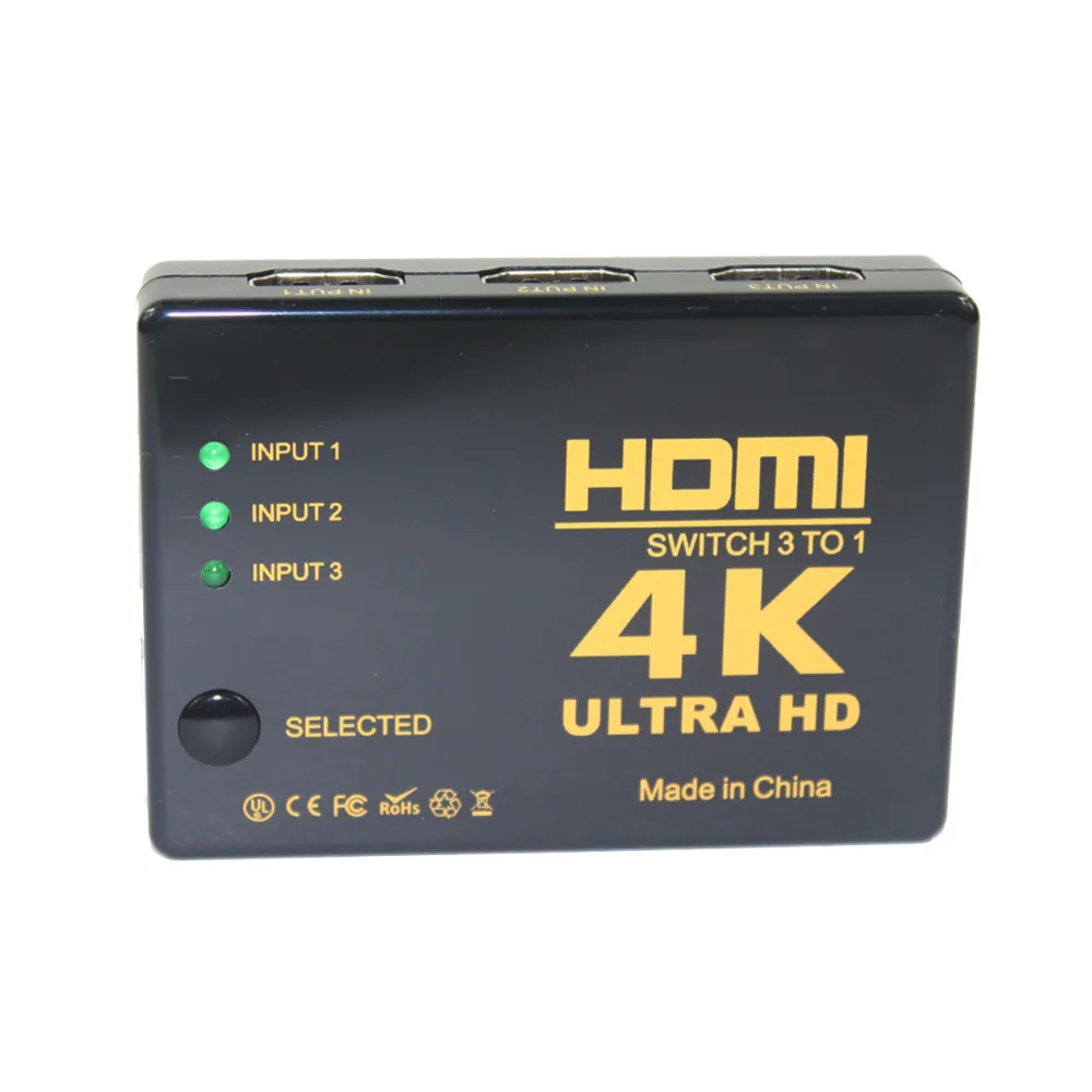 

4K*2K 3in-1out HDMI 1.4version Hub Switch Splitter TV Switcher w/ IR Remote - Black