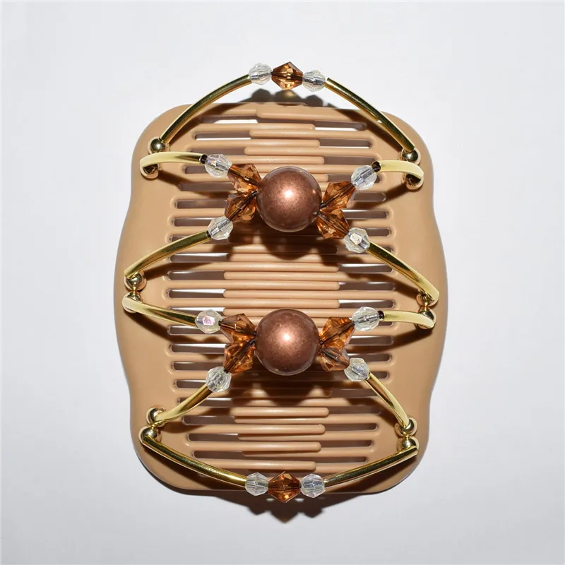 

2018 30pcs/lot golden and brown beads beautiful luxury christmas magic comb