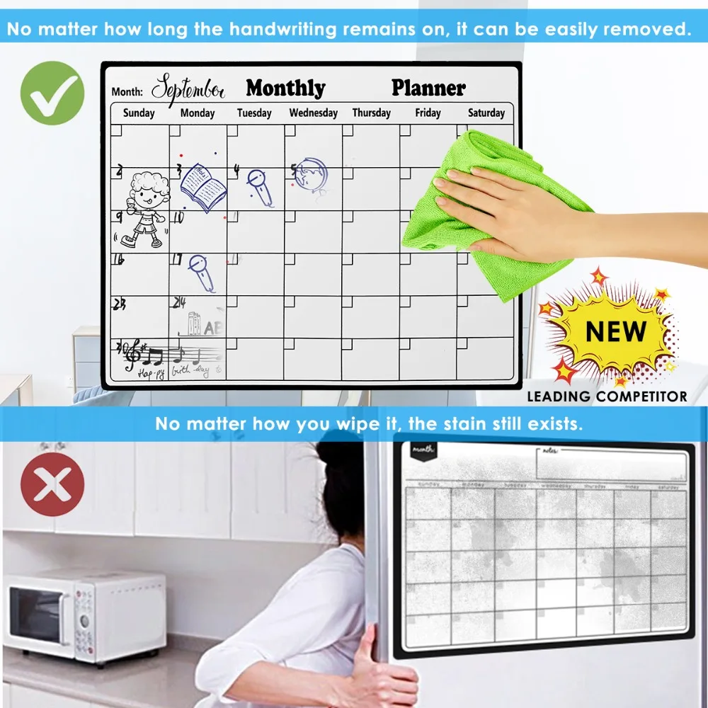 Магнитный календарь сухого стирания для холодильника белая доска ежемесячный планировщик для холодильника стираемый календарь водонепроницаемое управление временем