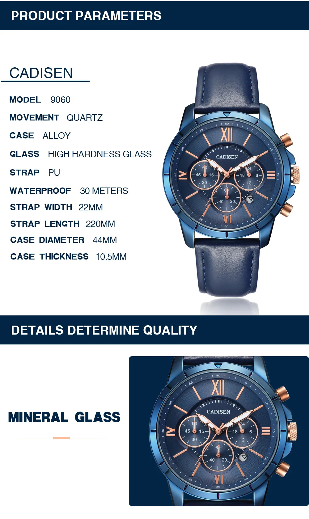 Топ мужские часы CADISEN Горячая Мода спортивный бренд Роскошные Кварцевые часы мужские кожаные водонепроницаемые военные наручные часы Relogio Masculin
