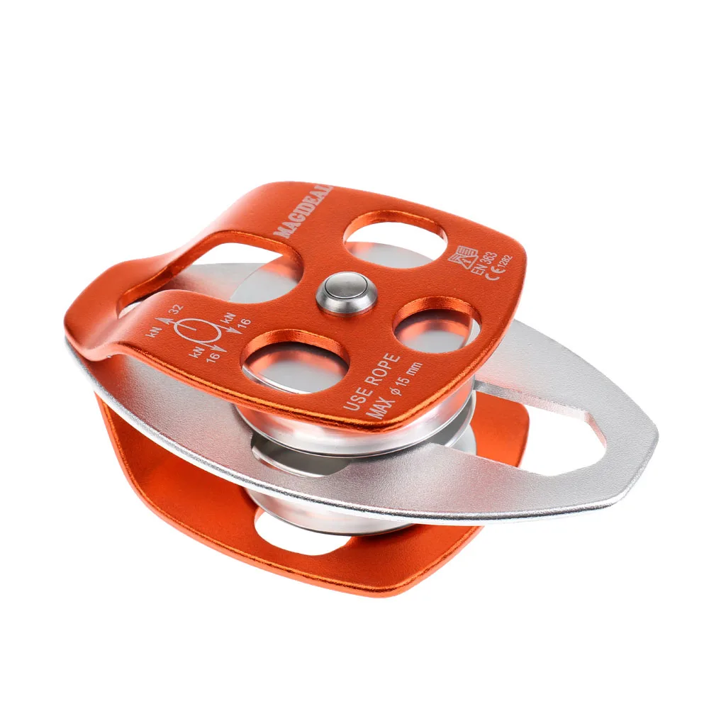 32KN Double Side Swing Pulley Aluminium Magnesium Alloy Fixed Mountaineering Rope Climbing Rappelling Survival Equipment