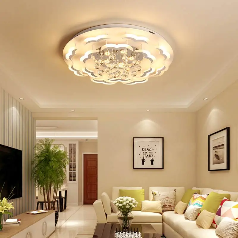 

Crystal Lamp Modern Remote Control Led Ceiling Light Fixtures Living Room Bedroom Decor Home Lighting White Acrylic Metal lustre