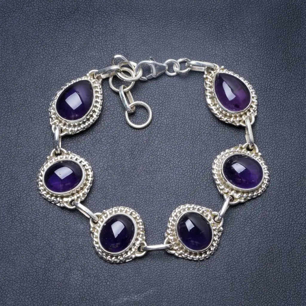 

Natural Amethyst Handmade Unique 925 Sterling Silver Bracelet 7 1/4-8 1/4" Y3441