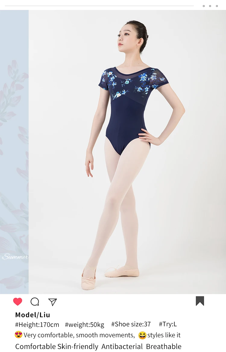 Женская обувь с коротким рукавом цифровая печать, ажурная ткань, балетное платье, взрослый балет, для тренировок, трико для танцевальной гимнастики рыба-красота 3562