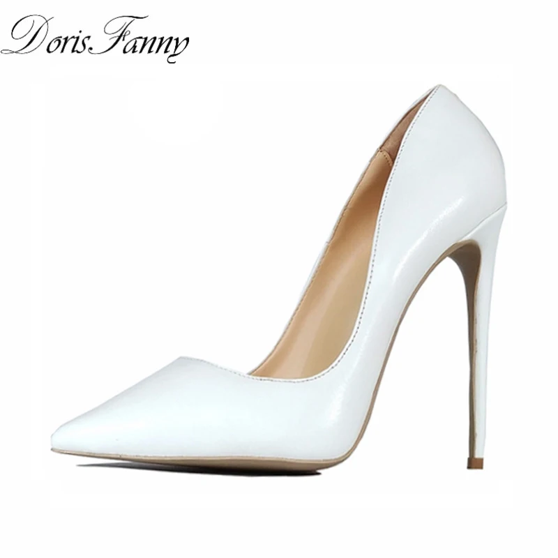 DorisFanny-White-High-Heels-pumps-women-genuine-leather-wedding-shoes-bride-Sexy-Stilettos-Women-Shoes