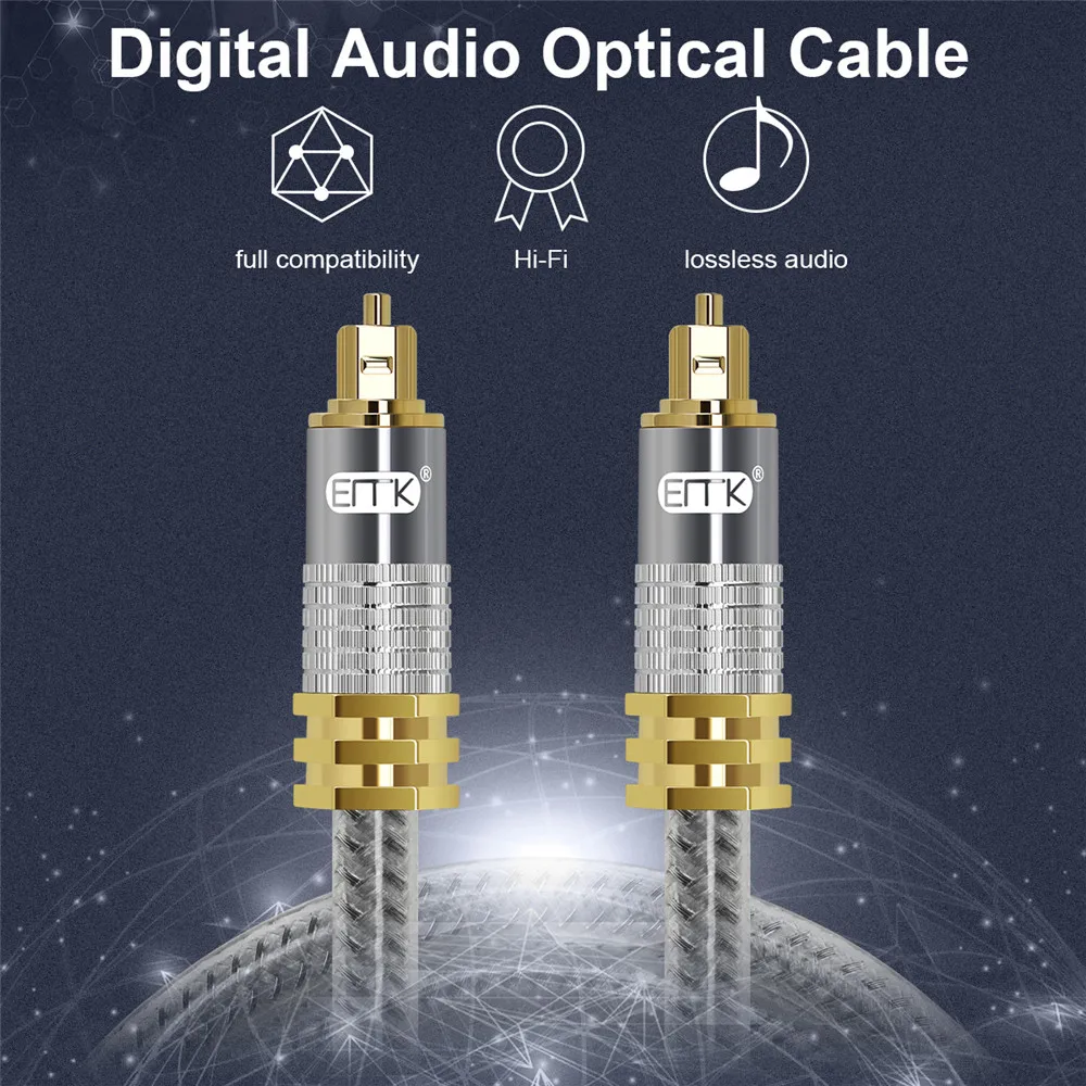 Высококачественный оптический кабель EMK OD8.0mm Spdif позолоченный металлический