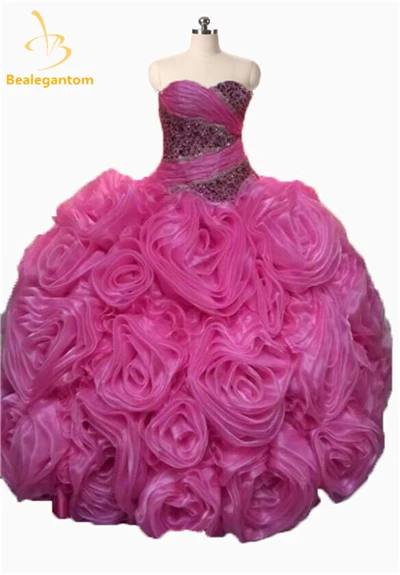 Пикантные розовые платья Quinceanera бальное платье со шнуровкой из органзы Бисер оборками Сладкий 15 Quinceanera платье Vestidos De 15 Выходные туфли на выпускной бал QA733 - Цвет: Fuchsia