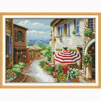 

A street view counted stitch 14ct Needlework,DIY DMC Landscape painting Cross stitch Sets For Embroidery kits Cross-Stitching