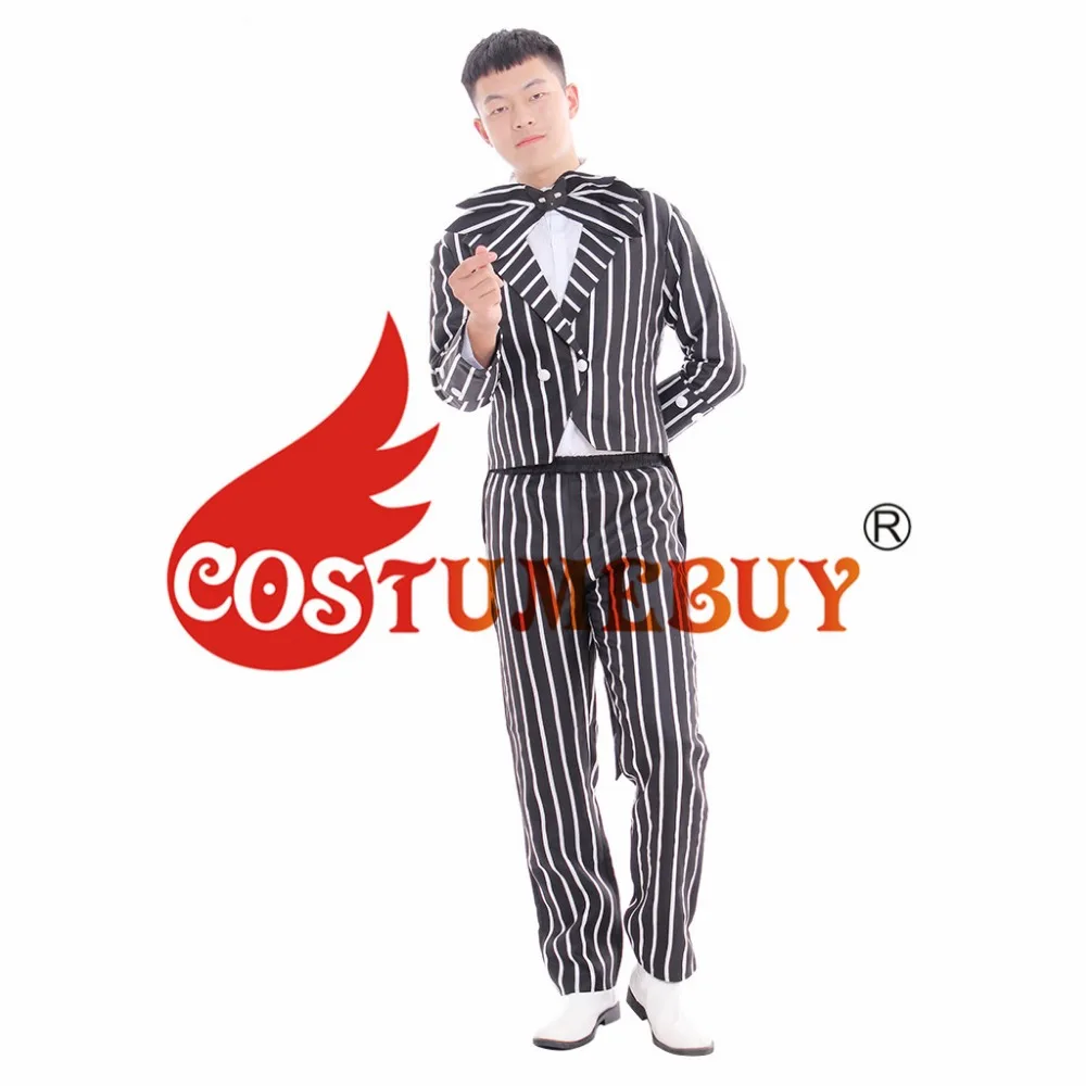 CostumeBuy/мужской костюм "Кошмар перед Рождеством" Джек Скеллингтон полосатый топ и брюки костюм на Хэллоуин Любой Размер L920