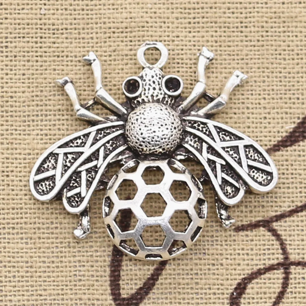 Plata tibetana Artesanía Joyería Honeybee abejas Encantos Colgantes 38x40mm 5 un