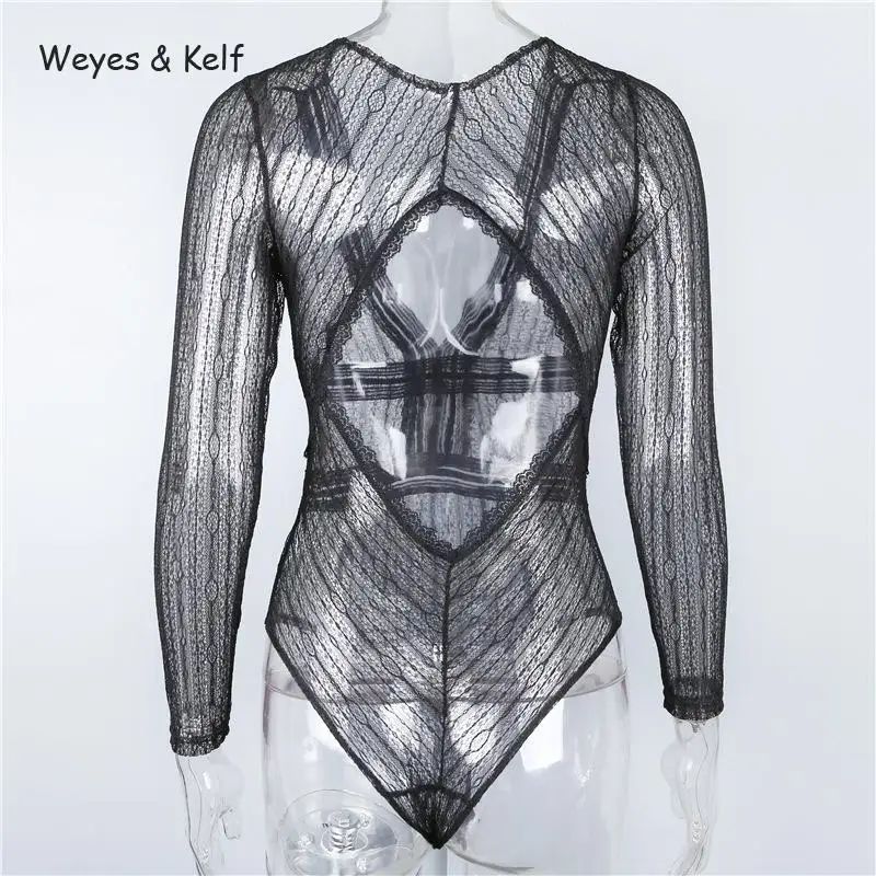 Женское Кружевное боди Weyes & Kelf с глубоким V образным вырезом и длинным рукавом