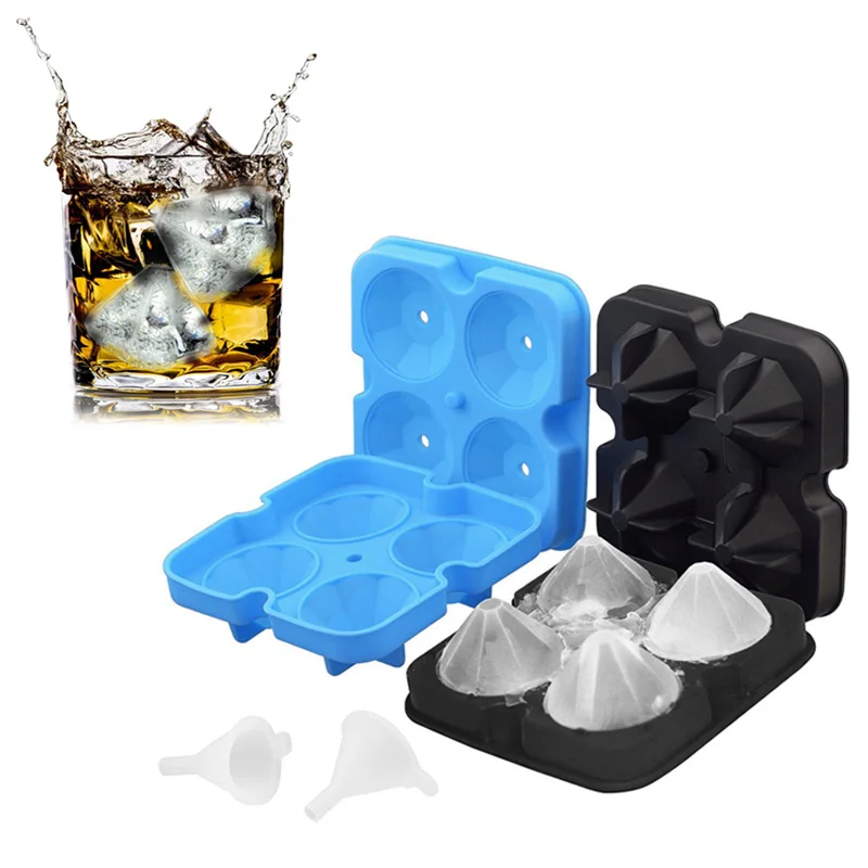 

2019 New Ice Cube Trays with Lids 4 Hole Silicone Containers Multifunctional Storage Mold Diamond Ice Maker for Whiskey Tool