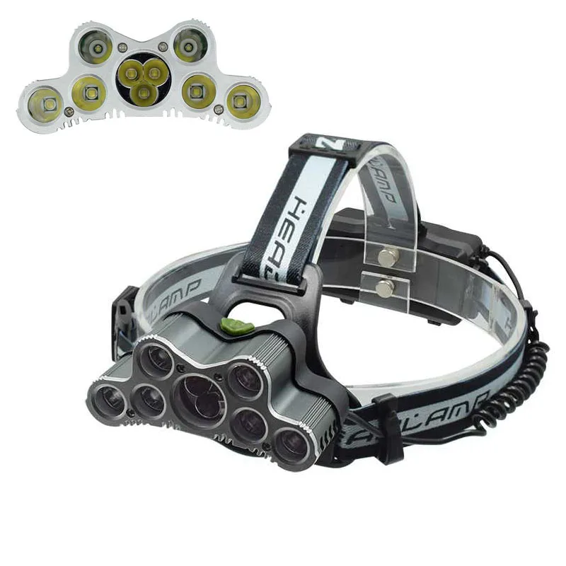 Koop 25000 Lumen Led Koplamp Krachtige 9 Led Head Lamp Met 18650 Batterij + Lader 7 * T6 + 2 * XPE Q5 Koplamp USB Oplaadbare