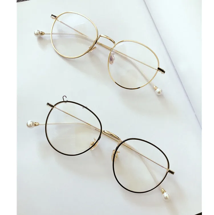 

Retro Round Metal Eyeglasses Frame Women Men Optical Pearl Temple Net Glasses Myopia Elegant Temperament Computer Glasses 6809