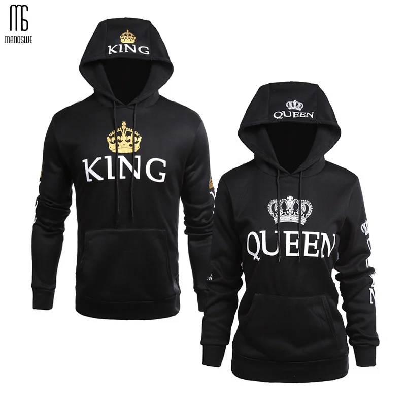  Manoswe Men Fall Winter Clothing Women Casual Wear Couple Sweatshirts Lettered Pattern QUEEN KING P