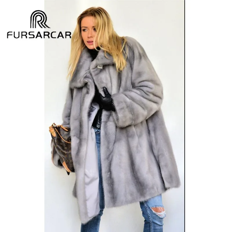 Роскошное зимнее пальто из натурального меха норки FURSARCAR женское