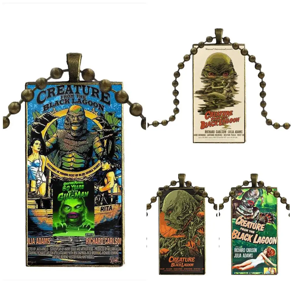 

Classic Movie Monsters Black Lagoon Graphic For Girls Glass Cabochon Pendant Necklace Rectangle Fashion Necklace