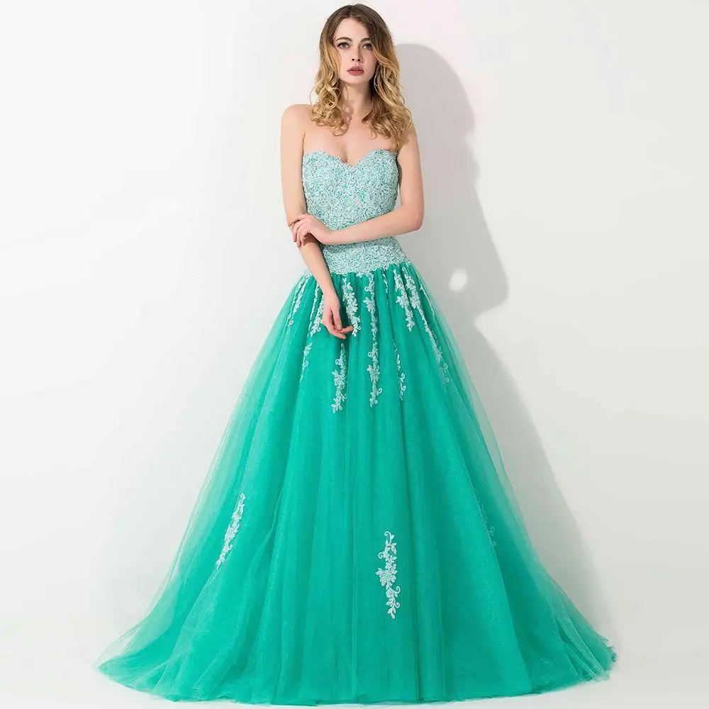 100 Real photo sweetheart ball gown Prom dress Lace applique proms