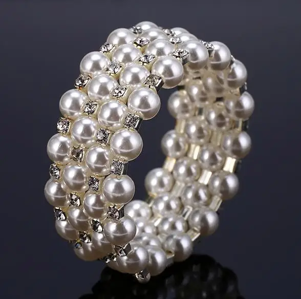 HOCOLE, модный Кристальный браслет, браслет, женская мода, свадебные ювелирные изделия, золото/серебро, стразы, браслеты для женщин - Окраска металла: 4 row pearl