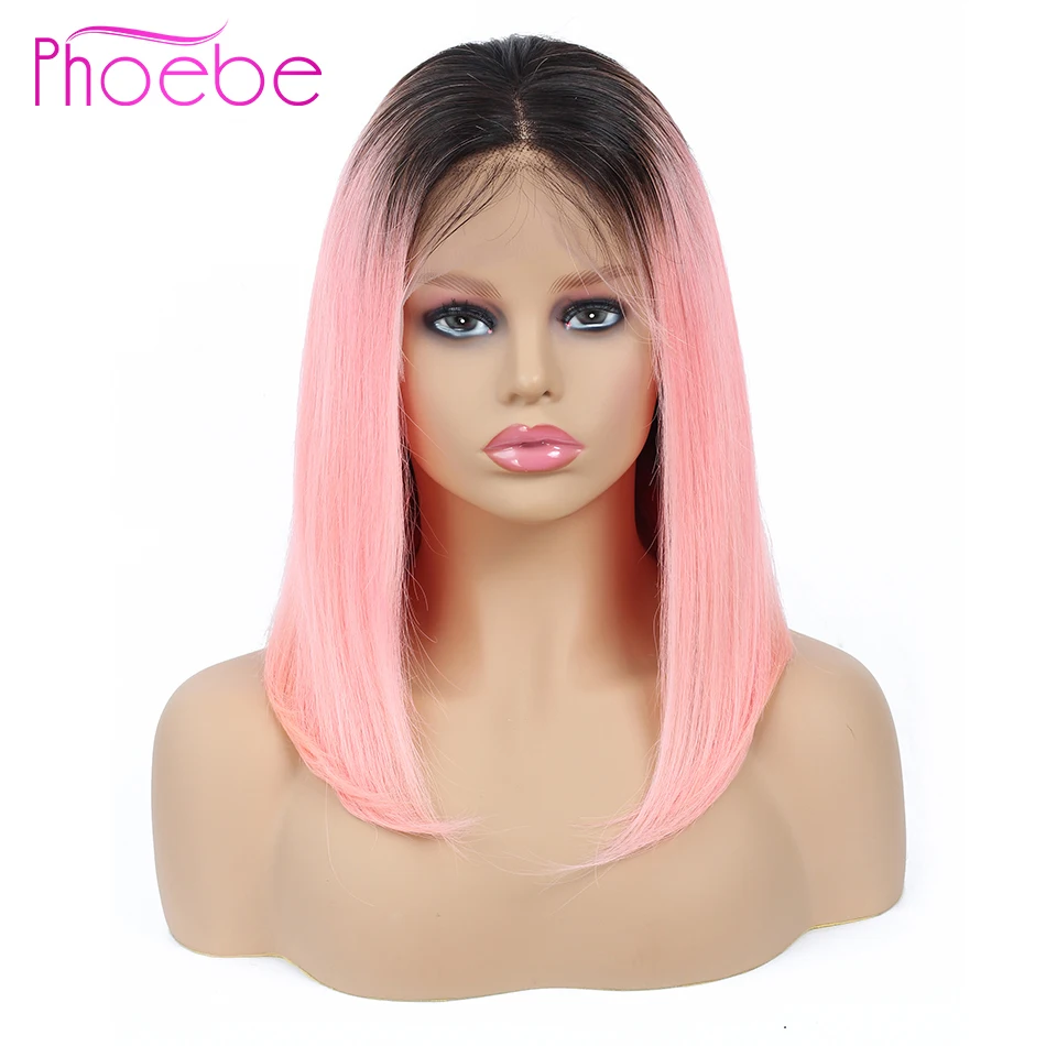 

Phoebe 13*4 Lace Front Human Hair Wigs Ombre 1B/Pink Short Bob Human Hair Wigs With Baby Hair Brazilian Remy Bob Lace Front Wigs