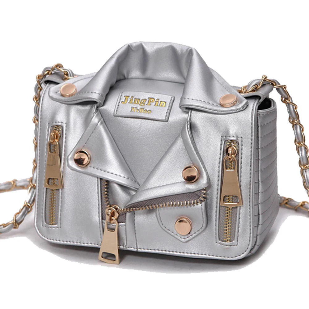 New European Brand Designer Chain Motorcycle Bags Women Clothing Shoulder Rivet Jacket Bags Messenger Bag Women Leather Handbags