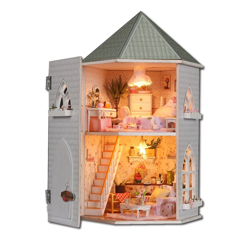 

Creative DIY DollHouse Miniature With Furnitures Wooden Doll House Building Model Toys Gift Love Fort 13816 #E