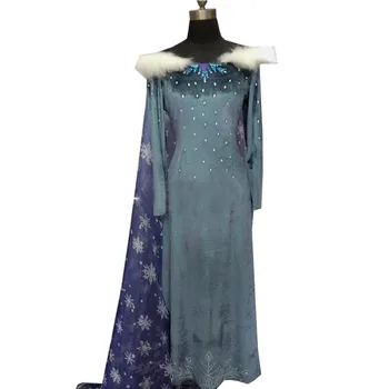 

2017 Olaf Adventure Cosplay Snow Queen Elsa Costume Christmas New Year Fancy Dress Woman Girl Evening Party Long Dress