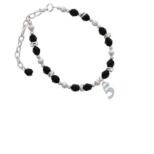 Silvertone Number - 5 - Black Beaded Bracelet