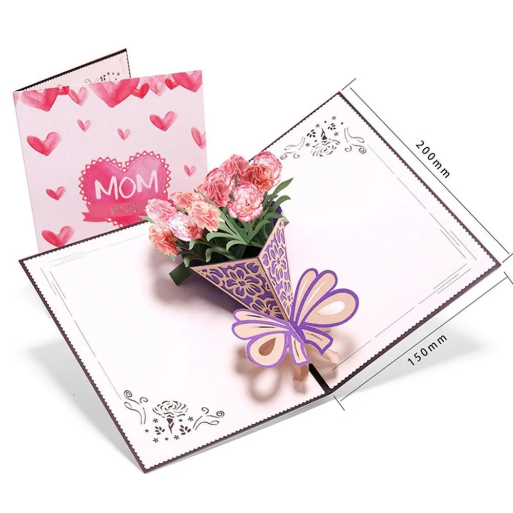 3D открытки на день матери подарочная карта I Love Mom гвоздики цветы букет