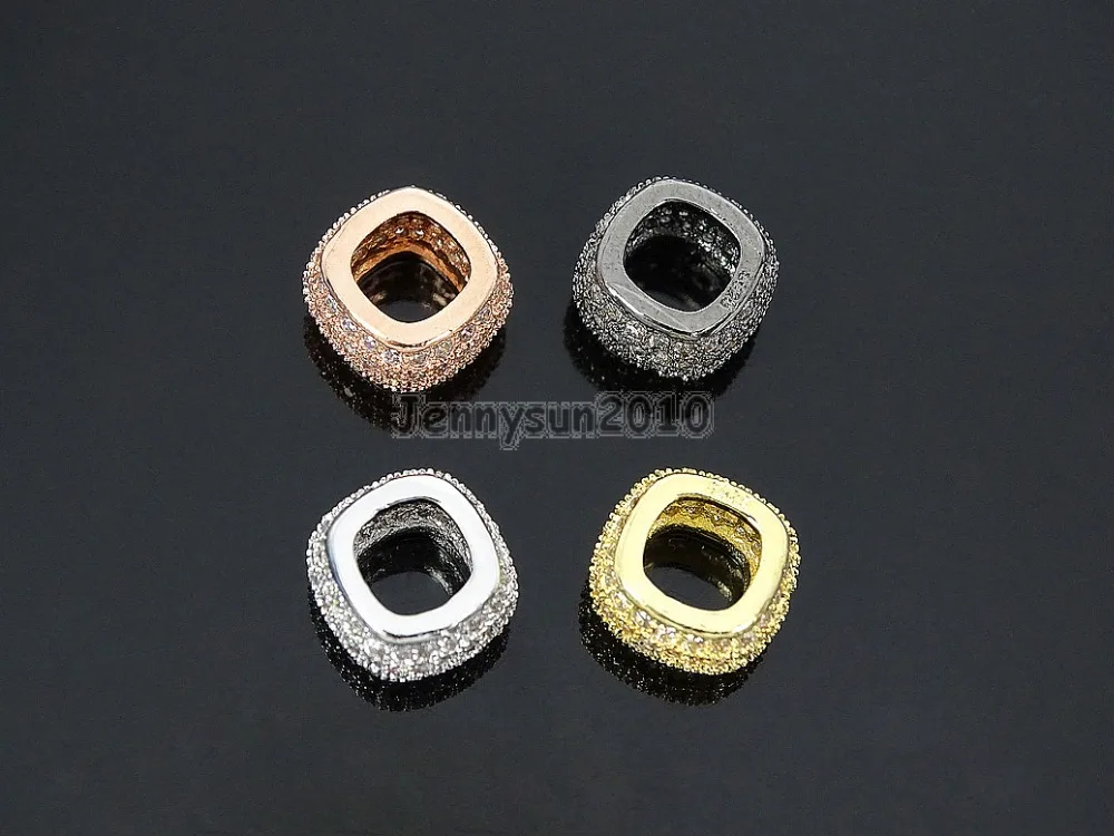 

Clear Zircon Gems Stones Pave Big Hole Square Rondelle Bracelet Connector Charm Beads Silver Gold Rose Gold Gunmetal 10Pcs/Pack