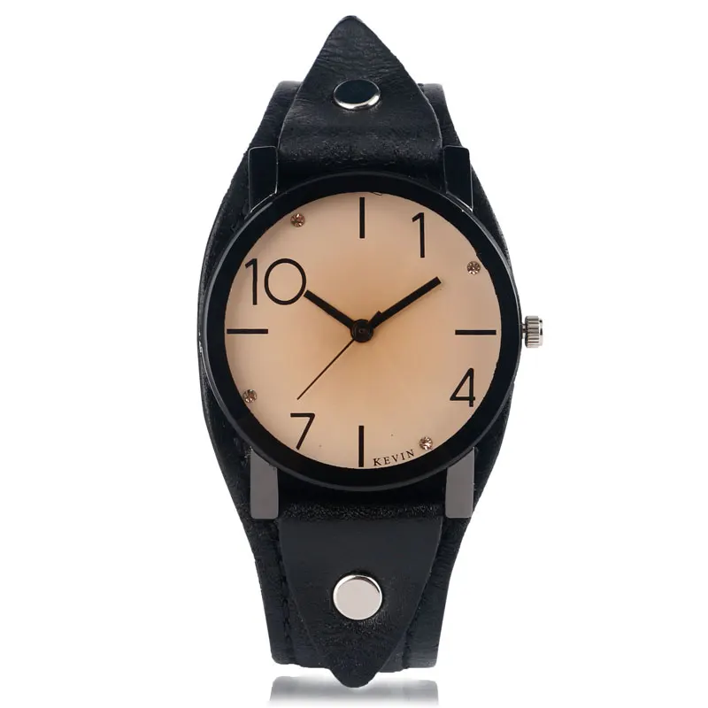 

KEVIN Men Women Watch Round Dial Business Genuine Leather Casual Quartz Watches Unisex Sport Clock