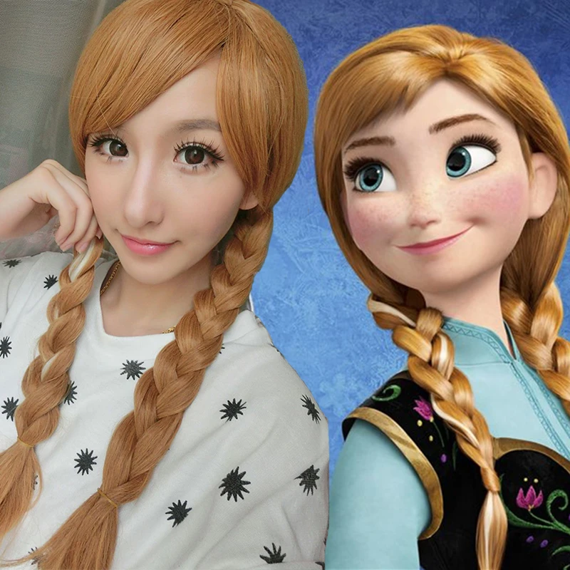

Princess Anna Elsa Cosplay Wigs for Women Girls Long Straight 70cm Two Braid Heat Resistant Synthetic Anime Movie Wig Brown