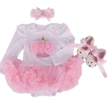 Платья-торт для девочек праздничное платье с пышной юбкой и длинными рукавами комбинезон платье обруч и туфли для младенцев балетная пачка для новорожденных 3 предмета Комплект одежды для девочек