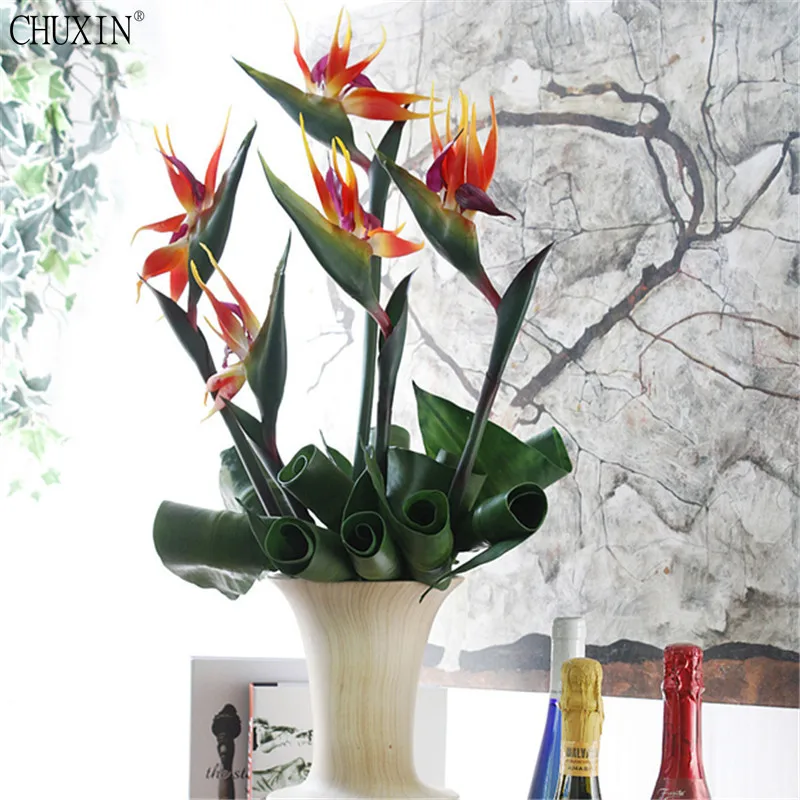 

NEW silicone paradise bird strelitzia simulation beatiful fake flower arrangement wall decoration for home hotel office table