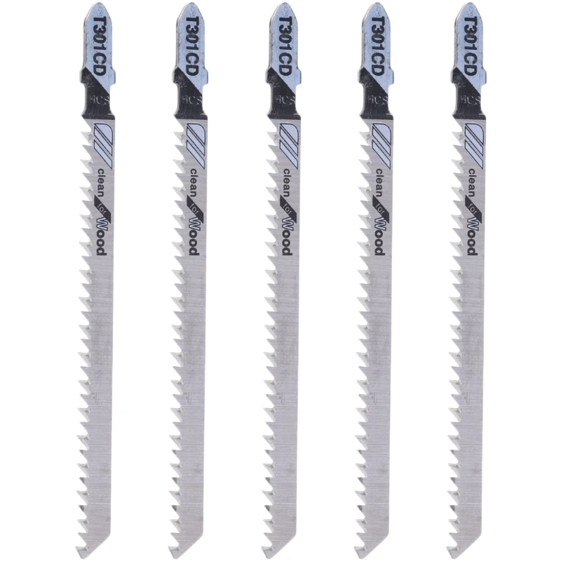 

5 Pcs T301CD HCS 116mm T-Shank Jig Saw Blades Clean For Wood Fast Cutting
