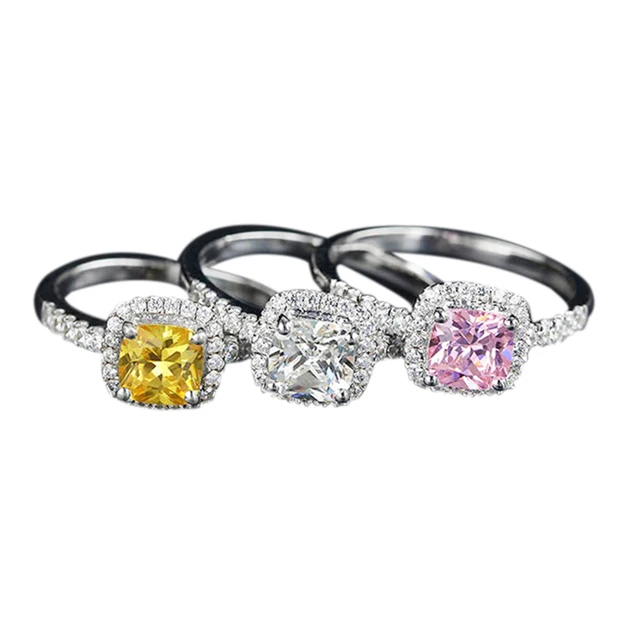Cushion 2 Carat Imitation Diamonds Engagement Ring Princess Cut Halo Cushion 2 Carat Imitation Diamonds Engagement Ring Princess Cut Halo Wedding Rings For Women Aaa Grade