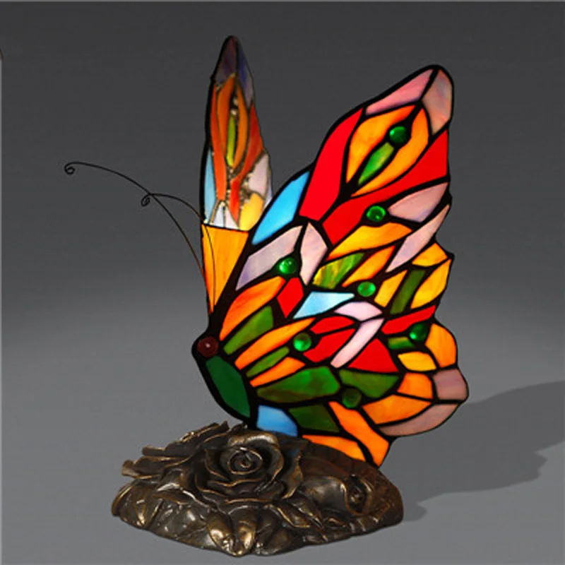 SGROW арт-деко ручная работа стеклянная бабочка Абажур Настольная лампа для спальни столовой Европейский Стиль Тиффани настольная лампа светильник - Цвет абажура: A