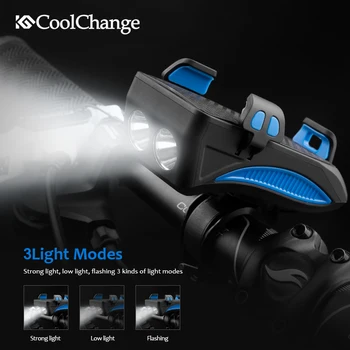 

CoolChange 4 in 1 Electronic Bell 130db Horn MTB Bike Bell Light With Light USB Charging Power Bank Cycling Phone Holder