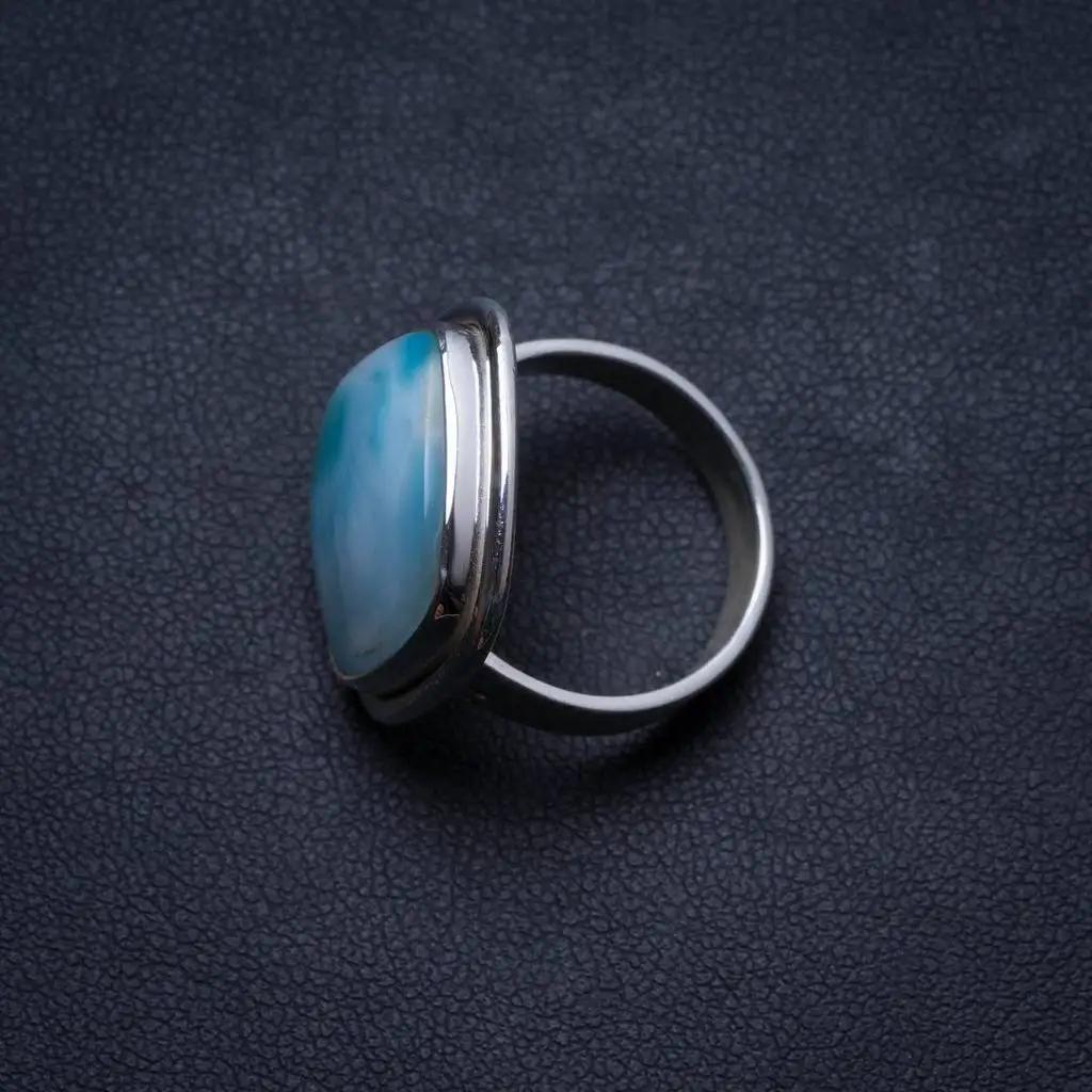 

Natural Caribbean Larimar Handmade Unique 925 Sterling Silver Ring, US size 6 X1715