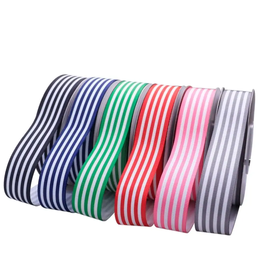T-R-RIBBON-1-inch-25mm-stripes-print-grosgrain-ribbon-6-colors-5yards-for-each-color