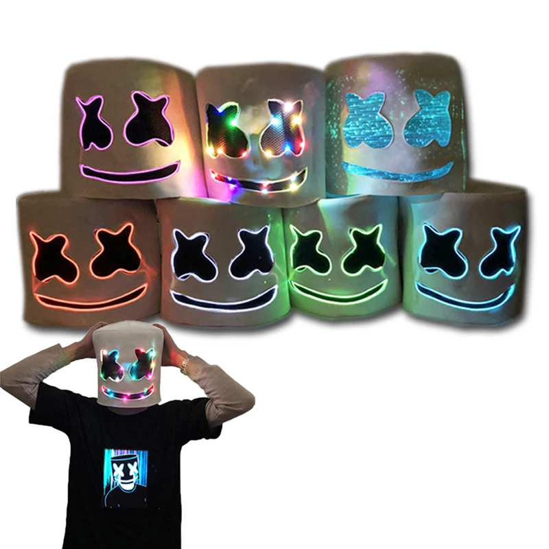 

DJ Marshmello LED Luminescent Mask Cosplay Full Head Helmet Latex Masks Prop Halloween Bar Music Party