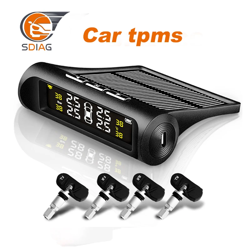 

New Solar TPMS Car Tire Pressure Monitor System LCD Display 4 Internal / External Sensor Temperature Warning tire pressure