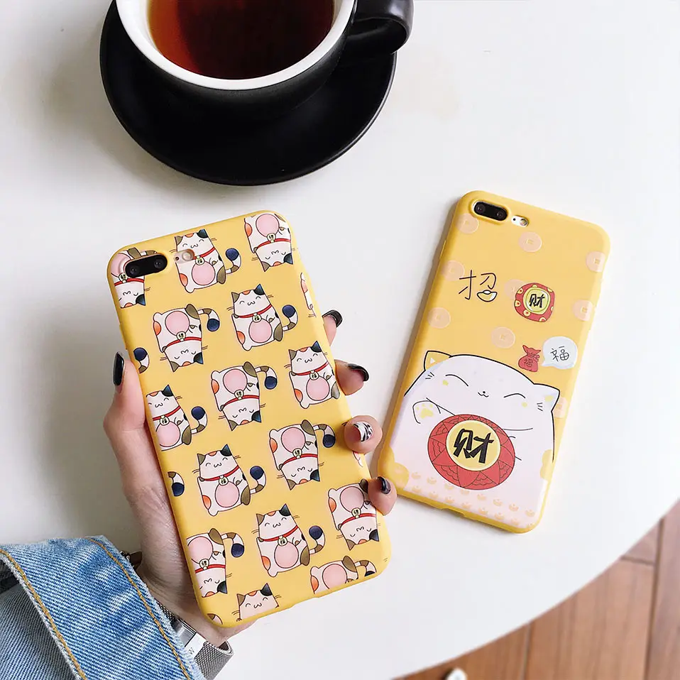 Милый мультяшный Кот защитный чехол для iPhone X 6 S Capa 7 8 Plus мягкие ТПУ задние Чехлы