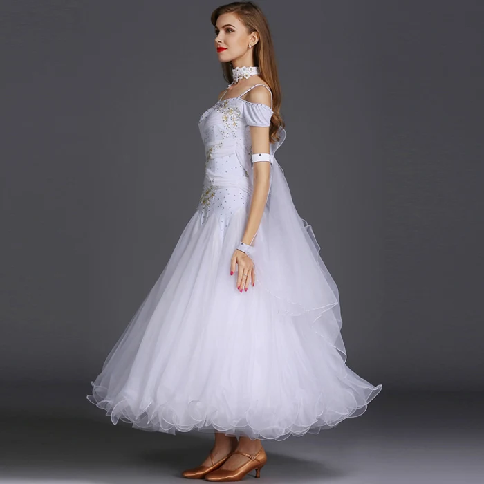 Белое международное стандартное бальное платье для танцев Элегантное Длинное Платье для латинских танцев 7 цветов - Цвет: White
